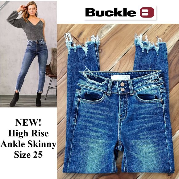NEW! BUCKLE Bridge by GLY Elliot High Rise Ankle Skinny Stretch Jeans Raw Hem 25 - Picture 1 of 14